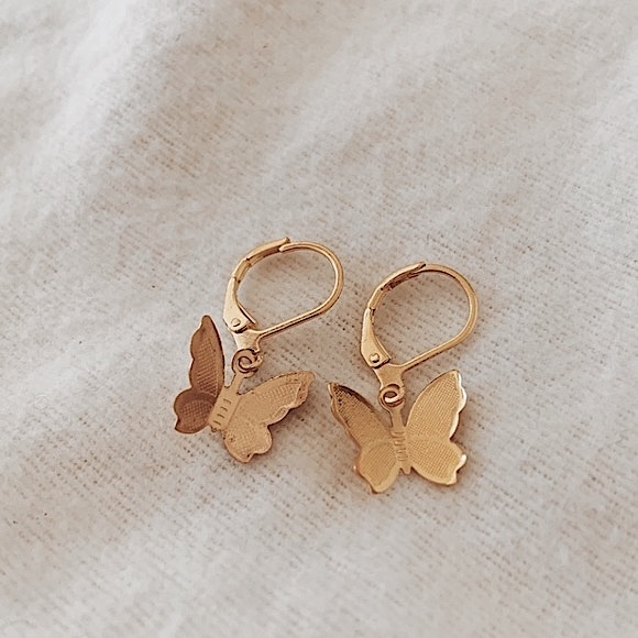 n e w | gold butterfly drop earrings | dangle earrings - Picture 3 of 5